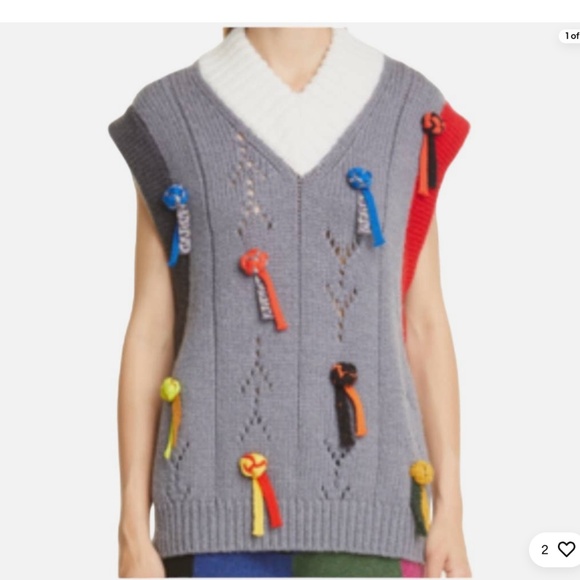 YanYan Knits Frosty Oversize 100% Merino Wool Vest Knot Detail Size M - Picture 2 of 7